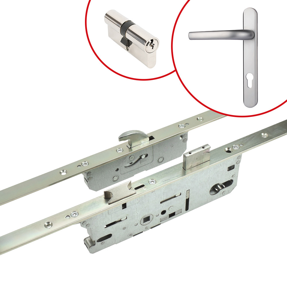 Fuhr Front Door Lock Kit with Cylinder & Alpine Door Handle - Satin Chrome (For 56mm Doors)